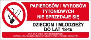 ZNAK TABLICA PAPIEROSÓW NIE SPRZEDAJE SIĘ ZAKAZ