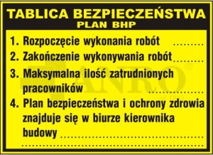 TABLICA INFORMACYJNA BIOZ BUDOWLANA OGŁOSZENIE