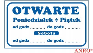 ZNAK OTWARTE ZAMKNIĘTE PONIEDZIAŁEK-PIĄTEK SOBOTA